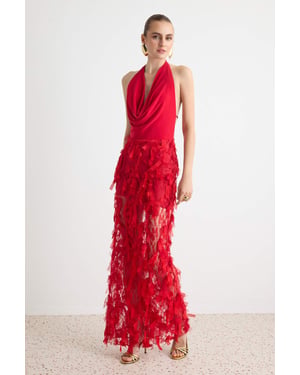 TRENDYOLMİLLA Dames Rood Effen Maxi Mouwloos Recht Avond & Gala Jurk
