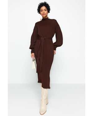 Trendyol Modest Dames Bruin Effen Maxi Lang Casual Recht Modest Jurken