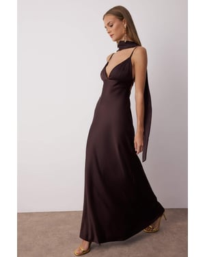 TRENDYOLMİLLA Dames Bruin Effen Maxi Mouwloos Stijlvol/Avond A-lijn Jurken
