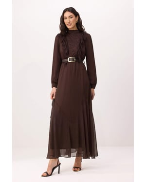 Trendyol Modest Dames Bruin Effen Maxi Lang Avond / Dagelijks Skater Modest Jurken