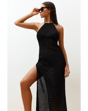 TRENDYOLMİLLA Dames Zwart Ajour Maxi Mouwloos Strandkleding Recht Jurken