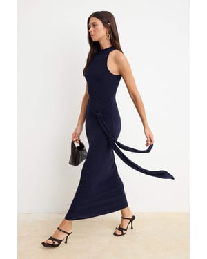 TRENDYOLMİLLA Dames Donkerblauw Effen Maxi Mouwloos Avond / Dagelijks Bodycon Jurken