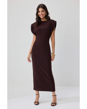TRENDYOLMİLLA Dames Bruin Effen Maxi Mouwloos Casual Bodycon Jurken