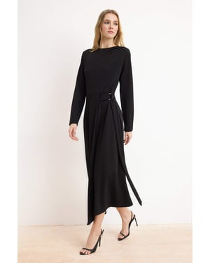 Trendyol Modest Dames Zwart Effen Maxi Lang Zakelijk A-lijn Modest Jurken