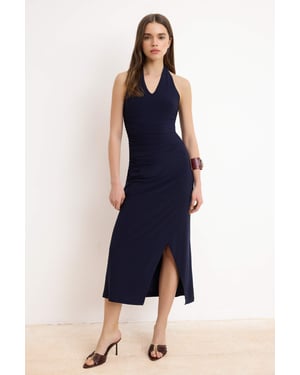 TRENDYOLMİLLA Dam Mörkblå Enfärgad Maxi Ärmlös Bodycon Klänningar