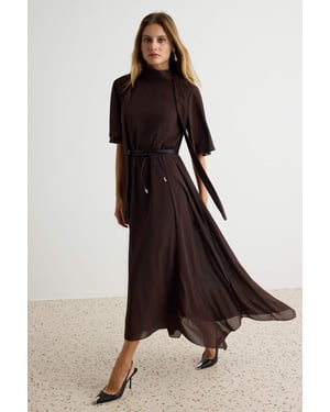 TRENDYOLMİLLA Dames Bruin Abstract Midi Kort A-lijn Jurken