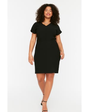 Trendyol Curve Dames Zwart Effen Kort / Mini Kort Stijlvol/Avond Recht Grote maten Jurk