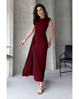 TRENDYOLMİLLA Dam Vinröd Enfärgad Maxi Ärmlös Elegant/Kväll Bodycon Klänningar