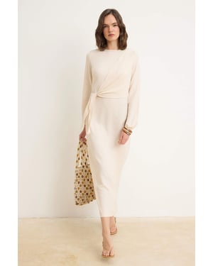 Trendyol Modest Dames Ecru Effen Maxi Lang Casual Double-breasted Modest Jurken