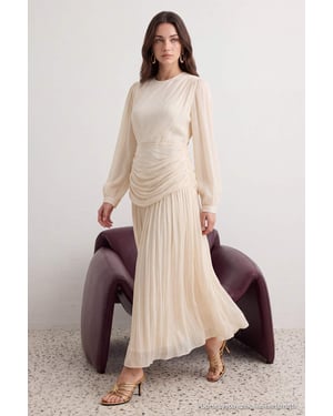 Trendyol Modest Dames Ecru Effen Maxi Lang Stijlvol/Avond Skater Modest Avond Jurken