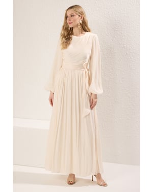 Trendyol Modest Dames Ecru Effen Maxi Lang Stijlvol/Avond Skater Modest Avond Jurken