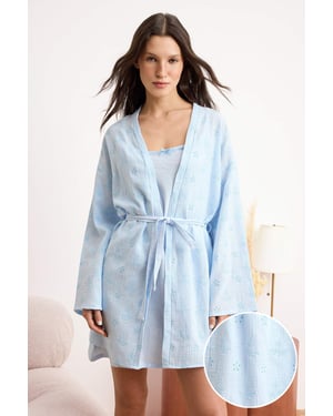 TRENDYOLMİLLA Dames 2-pack Blauw Effen Ochtendjassen