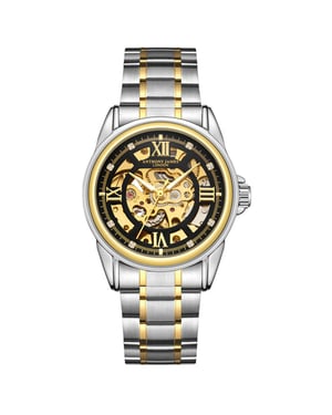 Hand Assembled Anthony James Skeleton Automatic Two Tone Gold & Steel Mens Watch