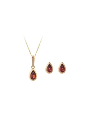 9ct Yellow Gold Birthstone Stud Earring and Pendant Necklace Set