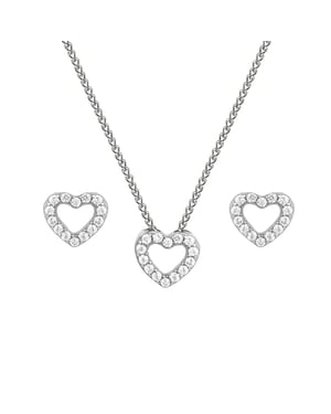 Tiny Heart CZ Pendant Necklace & Stud Earring Set