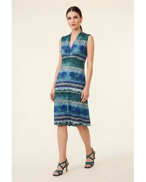 Mouwloze jurk met V-hals en randprint