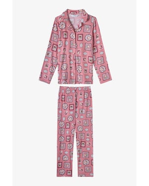 Girls' Kind Mailing Dog Print Long Sleeve Shirt Trousers Pajama Set