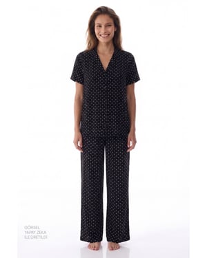 Polka Dot Short Sleeve Shirt Pants Pajama Set