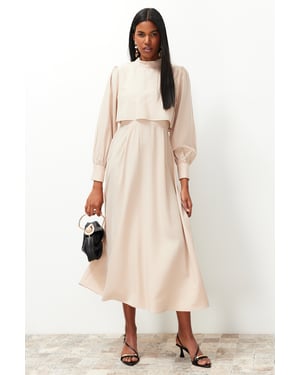 Trendyol Modest Dames Beige Effen Maxi Lang Casual A-lijn Modest Jurken