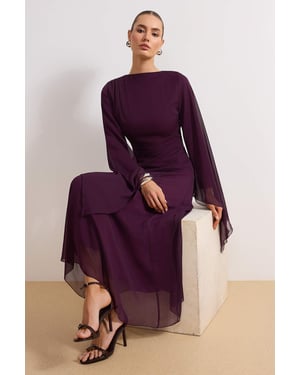 Trendyol Modest Dames Paars Effen Maxi Lang Stijlvol/Avond Recht Modest Jurken