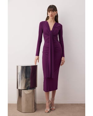 TRENDYOLMİLLA Dames Paars Effen Maxi Lang Stijlvol/Avond Bodycon Jurken