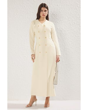 Trendyol Modest Dames Beige Effen Maxi Lang Zakelijk Double-breasted Modest Jurken