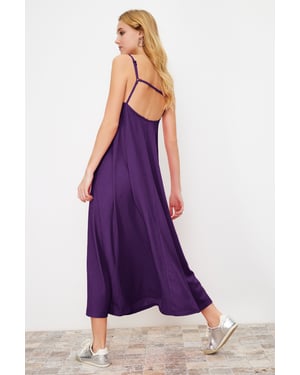TRENDYOLMİLLA Dames Paars Effen Maxi Mouwloos Casual A-lijn Jurken