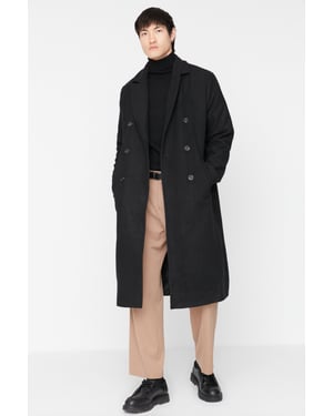 TRENDYOL MAN Herr Svart Enfärgad Lång Relaxed fit Kappor