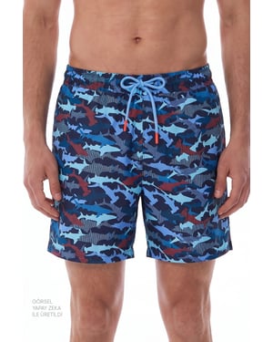 Men's Striped Fish Pattern Swim Shorts
