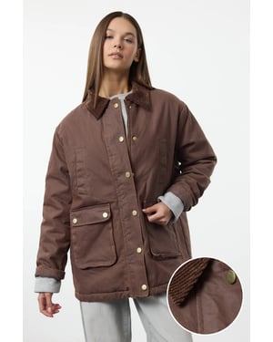 TRENDYOLMİLLA Dames Bruin Effen Lang Regular fit Winter Jassen