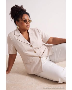 Trendyol Curve Dames Beige Effen Kort Getailleerd Grote maten Blazers
