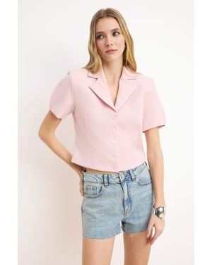 TRENDYOLMİLLA Dames Roze Effen Kort Getailleerd Blazers