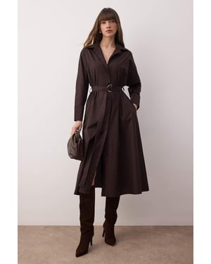 TRENDYOLMİLLA Dames Bruin Effen Midi Lang Casual Blousejurk Jurken