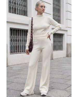 Half Turtleneck Crop Sweater and Pants Knit Set
