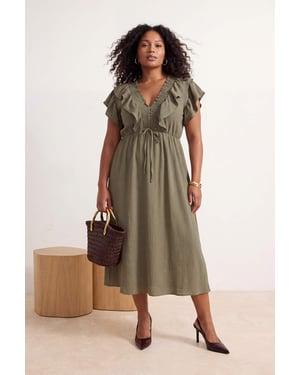Trendyol Curve Dam Khaki Enfärgad Midi Ärmlös Casual A-linje Plus size Klänning