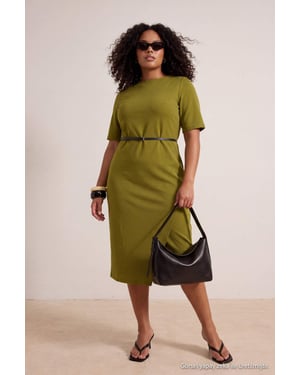 Trendyol Curve Dames Kaki Effen Midi Kort A-lijn Grote maten Jurk