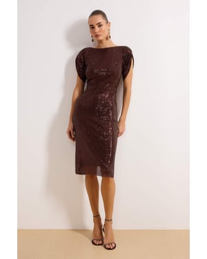 TRENDYOLMİLLA Dames Bruin Effen Midi Kort Stijlvol/Avond Bodycon Jurken
