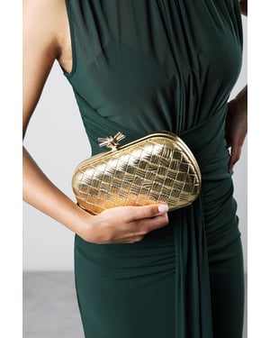 Where's That From Womens Helixa Leather Woven Hard Shell Clutch Bag with Knot Clasp Detail