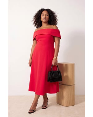 Trendyol Curve Dames Rood Effen Midi Mouwloos Feest Skater Grote maten Jurk