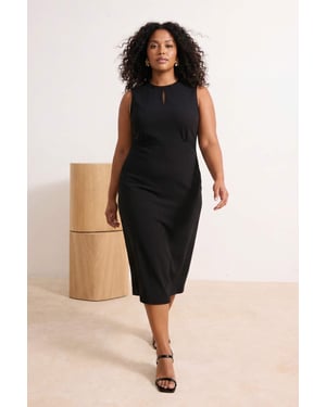 Trendyol Curve Dames Zwart Effen Midi Mouwloos Casual Bodycon Grote maten Jurk