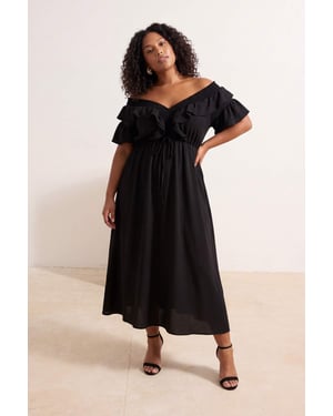Trendyol Curve Dam Svart Enfärgad Midi Ärmlös Casual A-linje Plus size Klänning