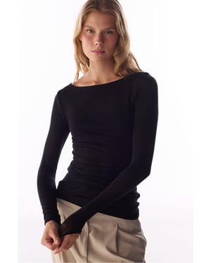 Clean Boat Neck Cashmere Long Sleeve Blouse