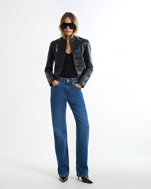 River Island Womens Straight Leg Jeans Blue High Rise Stretch