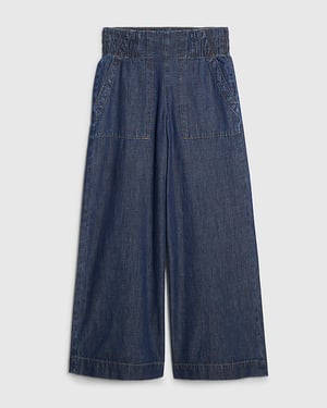 River Island Womens Wide Leg Jeans Petite Blue Pull On