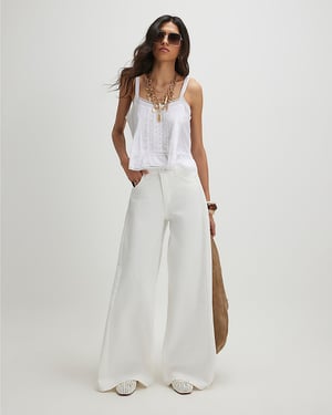 River Island Womens Wide Leg Jeans White Pleated