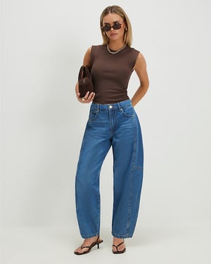 River Island Womens Barrel Leg Jeans Petite Blue Soft