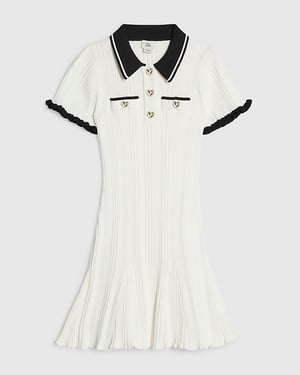 River Island Girls Flippy Dress Cream Knitted Collared