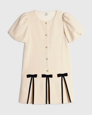 River Island Girls Dress Cream Pleated Bow Hem Crew Neck