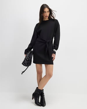 River Island Womens Sweatshirt Mini Dress Black Tie Front