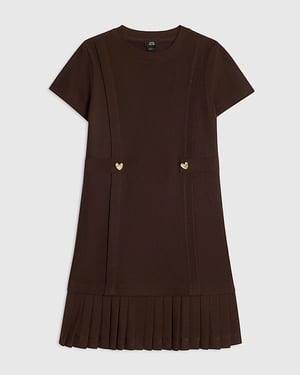 River Island Girls Dress Brown Premium Pleated Hem